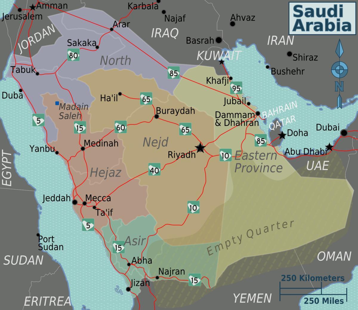 Kat jeyografik nan Arabi Saoudit ak lavil distans