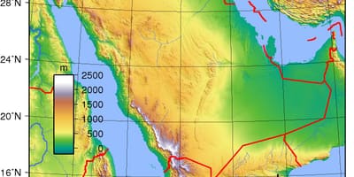 Kat jeyografik nan Arabi Saoudit elevasyon