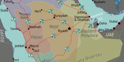 Kat jeyografik nan Arabi Saoudit ak lavil distans